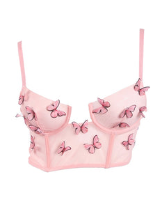 Sophia Mesh Butterfly Bralette Top- Pink