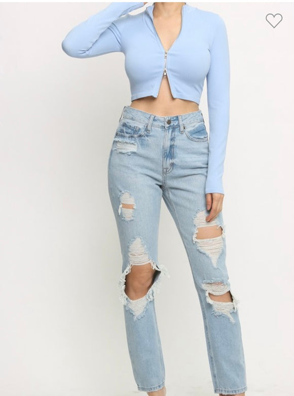 Madeline Long Sleeve Top- Baby Blue