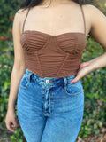 Lily Ruched Corset Top- Coffee